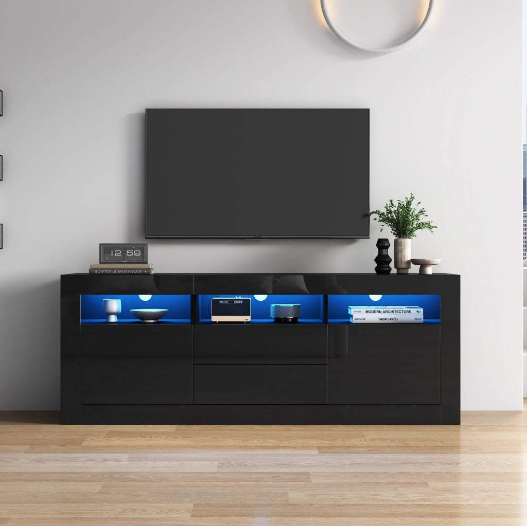 Mobile TV 160x35x60 cm con LED Bluetooth; 2 ante e 2 cassetti in truciolare nero