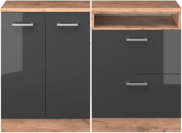 Set di mobili sottotetto Rion, Antracite lucido, 120 cm Set di 2 carcasse armadio profondità 60 cm, adatto per il salvaspazio sotto tetti spioventi