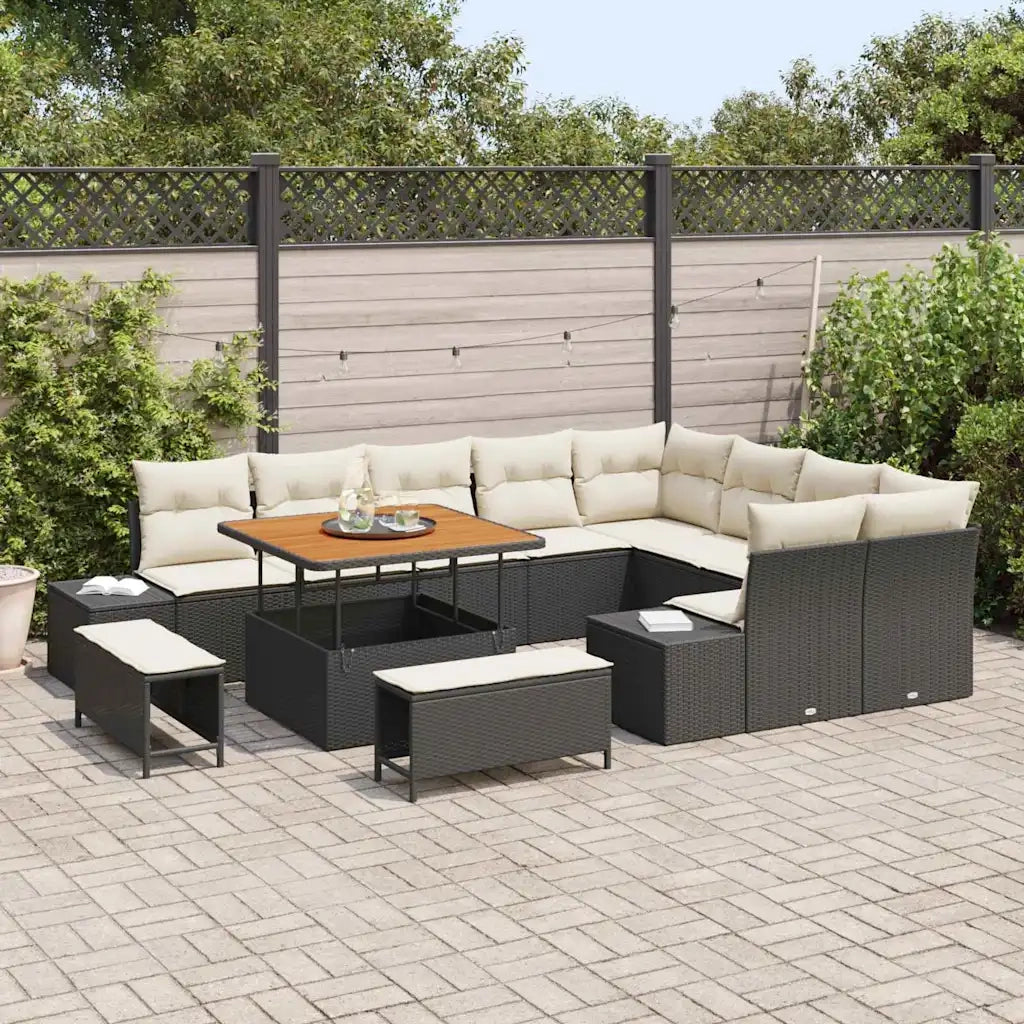 Set Divano da Giardino con cuscino 12 pcs Nero polyrattan