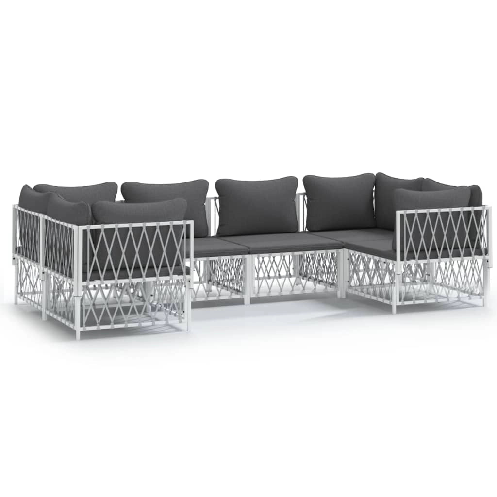 Set Salotto da Giardino 6 pz con Cuscini in Acciaio Biancocod mxl 87803