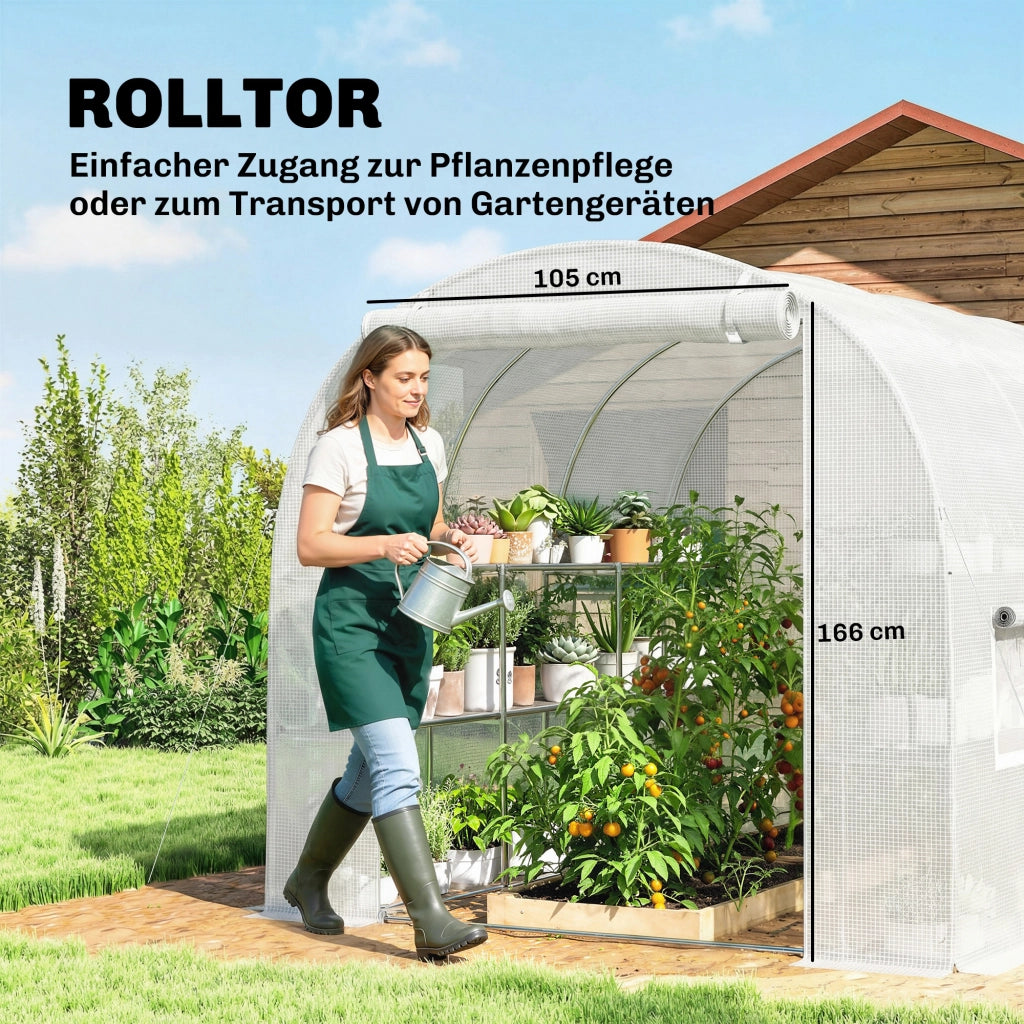 Serra da giardino con scaffali 2,7x2x2m ¨C Xylo ¨C 6 finestre a rete con zip