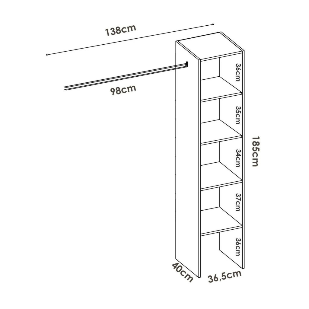Guardaroba Adler, Struttura per cabina armadio, Mobile appendiabiti aperto, 138x40h186 cm, Bianco