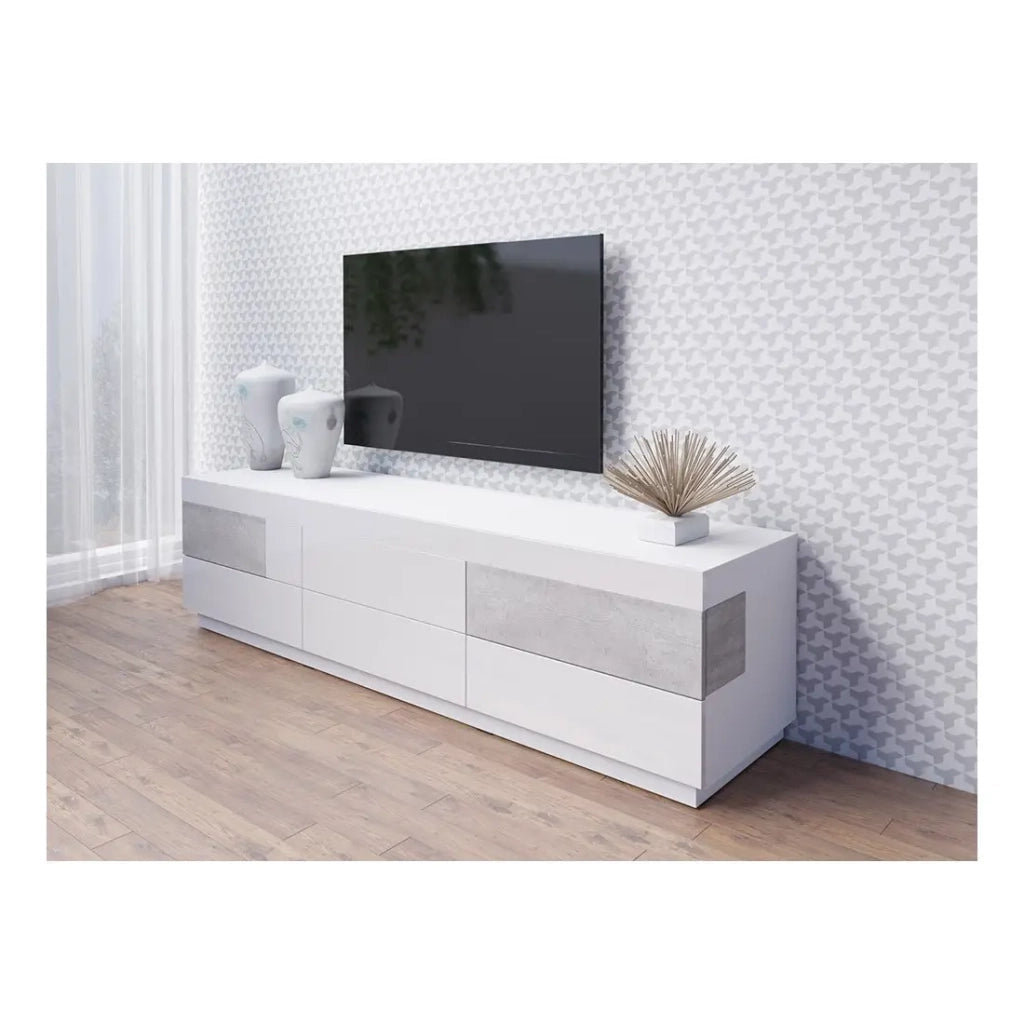 Mobile TV XL design 200cm collezione KILES. Colori bianco e grigio.
