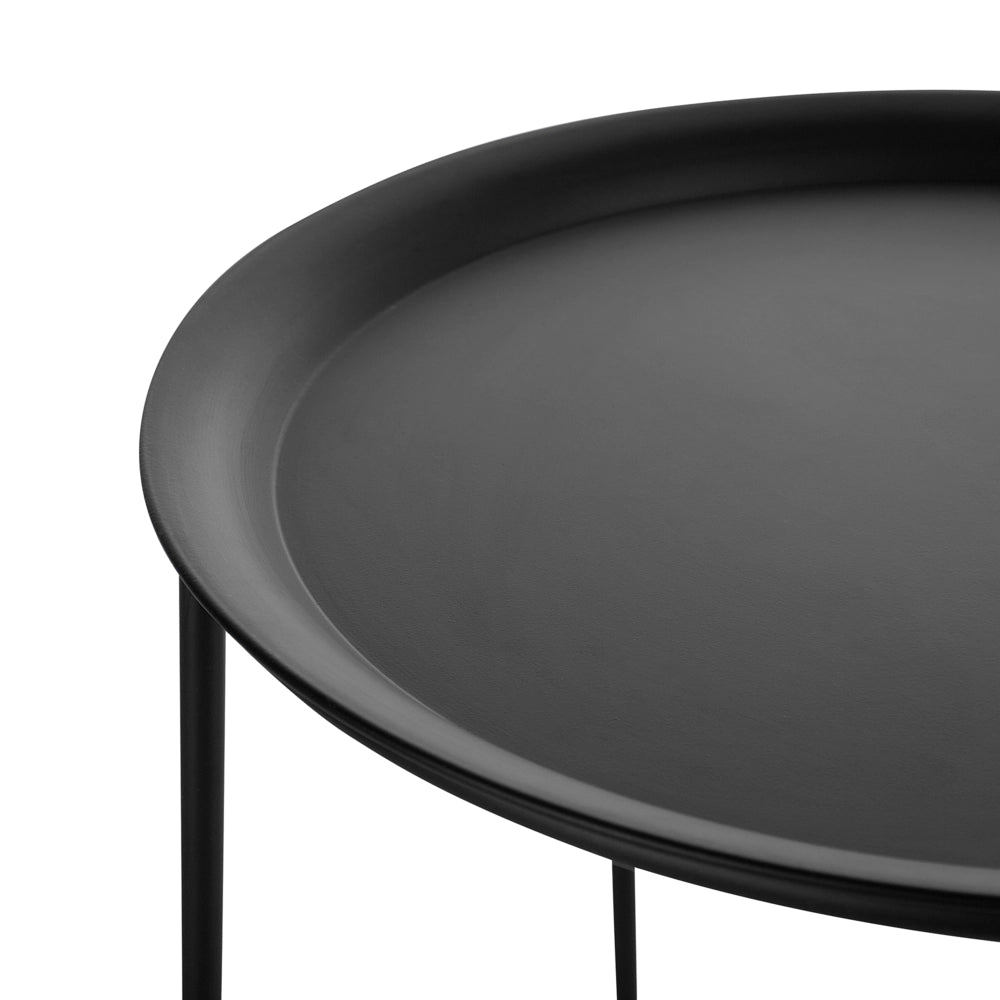 Set di 2 tavolini a nido in metallo Nero con piano rotondo a vassoio industriale minimalista