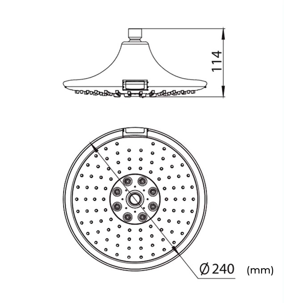 Sined Led 3 Soffione a Pioggia Rotondo Da 24 Cm Con Led e 3 Funzioni Del Getto Grigio