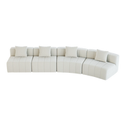 Divano modulare 4 posti con cuscini; design curvo e seduta a tasti di pianoforte in chenille beige