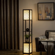 Lampada da Terra a Colonna in MDF e Plastica con 2 Ripiani, per Soggiorno, Studio e Camera da Letto, 26x26x156 cm