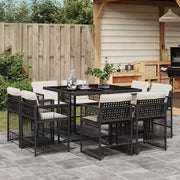 Set da Pranzo da Giardino 9 pz con Cuscini Nero in Polyrattan