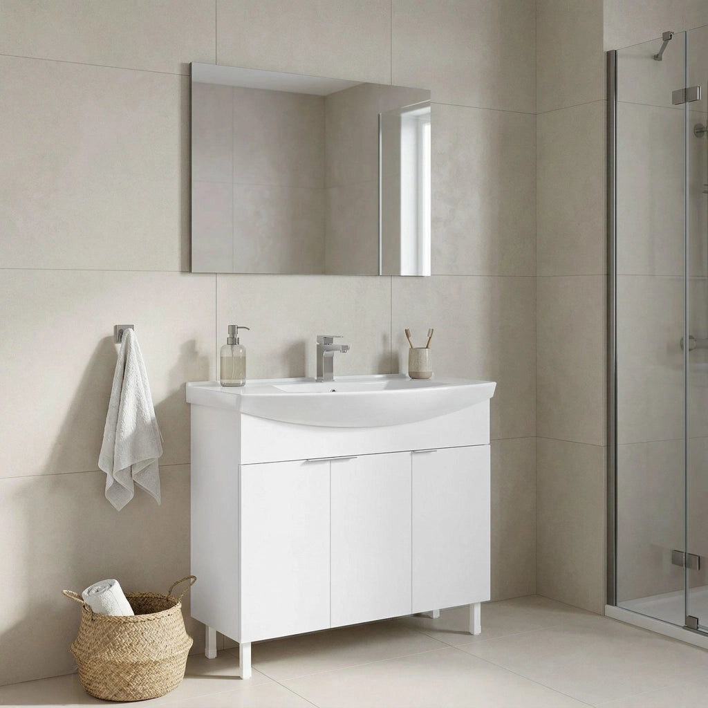 Set mobile lavabo con specchio (2 pezzi) "Purus 100" - 100 x 50 x 83 cm - Bianco