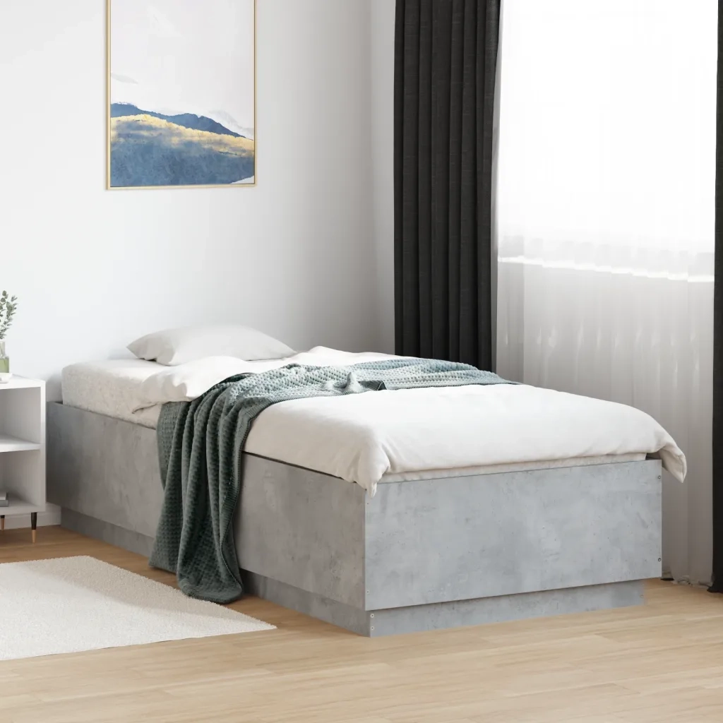 Giroletto Luci LED-Struttura Letto con LED Grigio Cemento 90x200cm in Legno Multistrato 970533