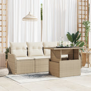 Set Divano 5 Pezzi da Giardino con Cuscini Beige Polyrattan