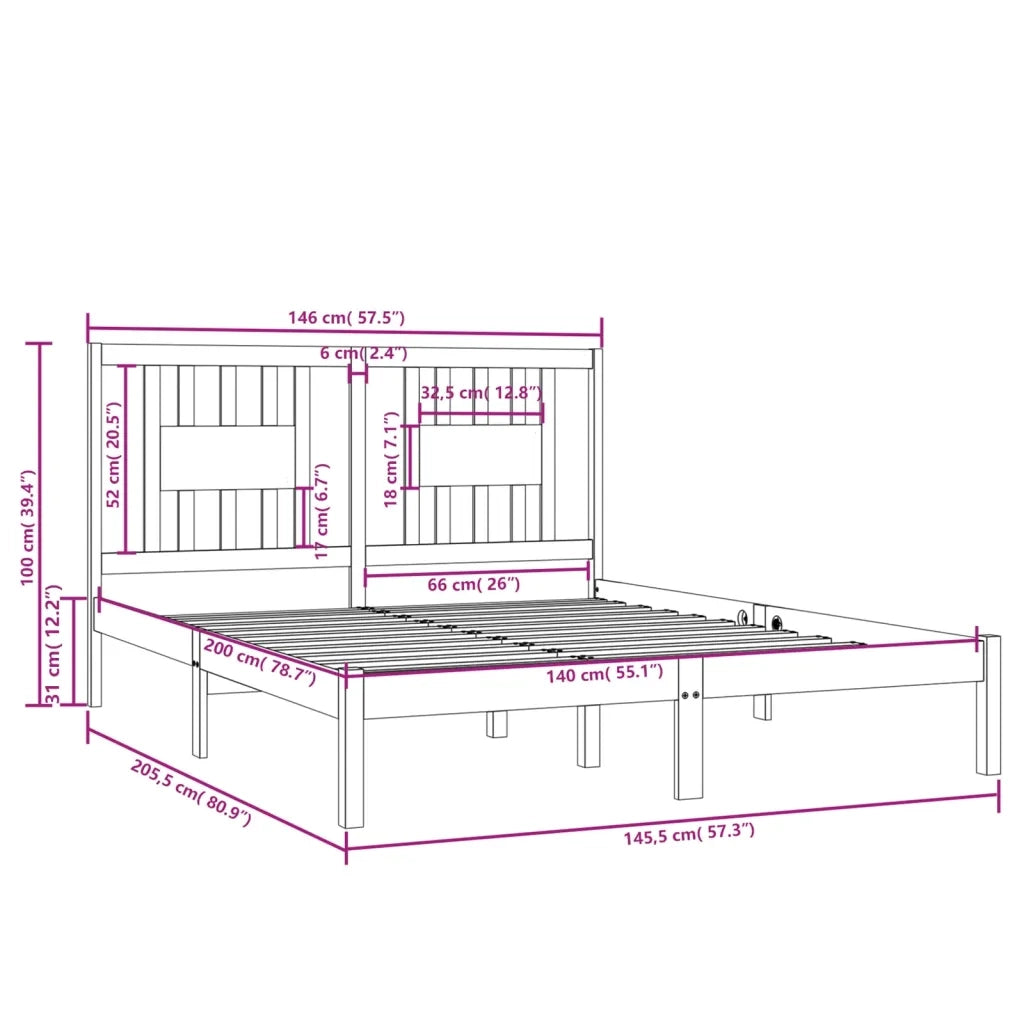 Giroletto-Struttura Letto Bianco in Legno Massello di Pino 140x200 cm 950368