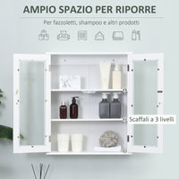 Pensile da Bagno Armadietto con Anta a Vetro 55x20x65 cm in Legno Bianco