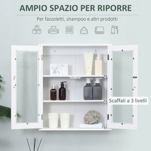 Pensile da Bagno Armadietto con Anta a Vetro 55x20x65 cm in Legno Bianco