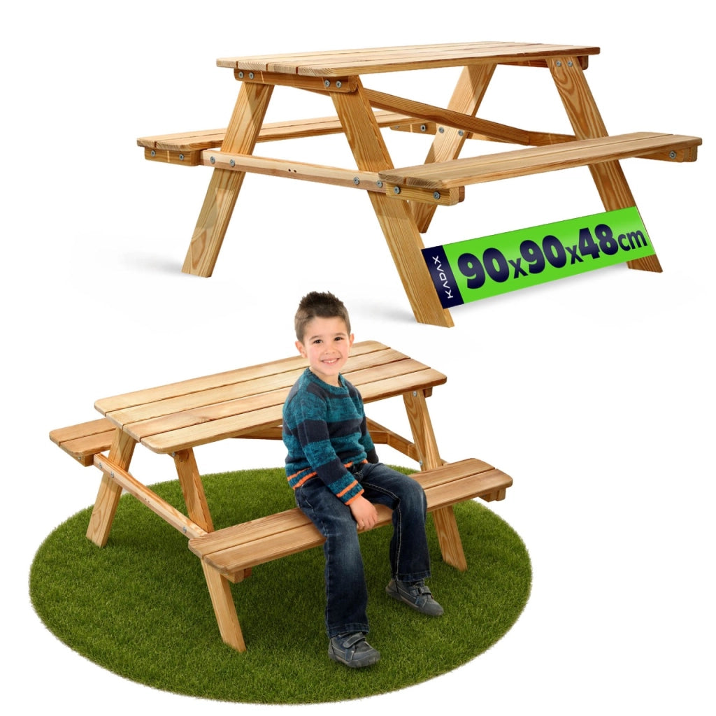 Panchina da giardino KADAX, panchina in legno per bambini con tavolino per il giardino