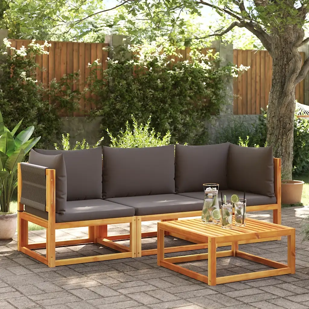 Divano da giardino angolare con Cuscini-Sofa da Giardino-Divano da esterno in legno di acacia e corda 703473