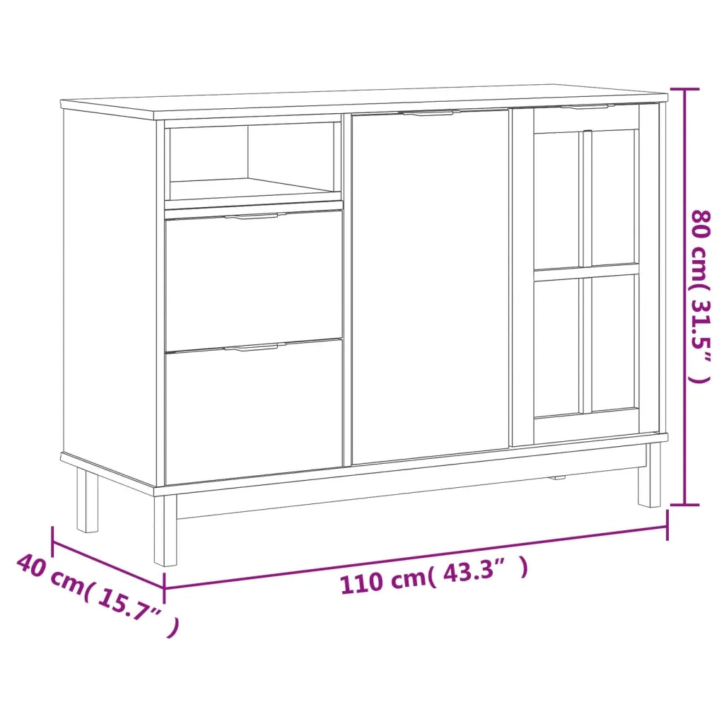 Credenza | Madia | Buffet da pranzo | Armadio da pranzo FLAM 110x40x80 cm Anta in Vetro Massello di Pino