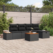 Set Divano da Giardino a 6 Pezzi con Cuscini Nero Rattan Poliestere