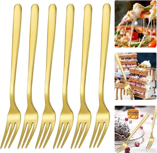 Vorpaline per torta, forchette, forchette per frutta, posate, forchette per taglio, forchette per torta, forchette per dessert piccole, forchette, forchette da tavola, forchette da tavola, forchette in acciaio inossidabile, 6 pezzi, dorato