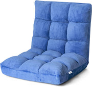 Sedia da pavimento, imbottita, pieghevole, con cuscino da pavimento regolabile a 14 livelli con schienale, per meditazione e finestra, colore: blu
