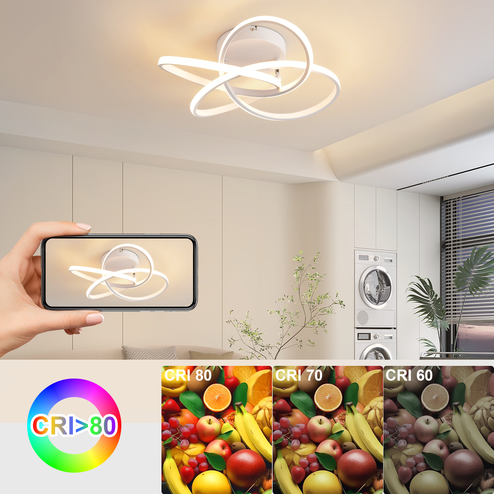 ZMH Lampada da soffitto plafoniera LED moderna 46W dimmerabile telecomando design fiore 4 petali bianco 45cm