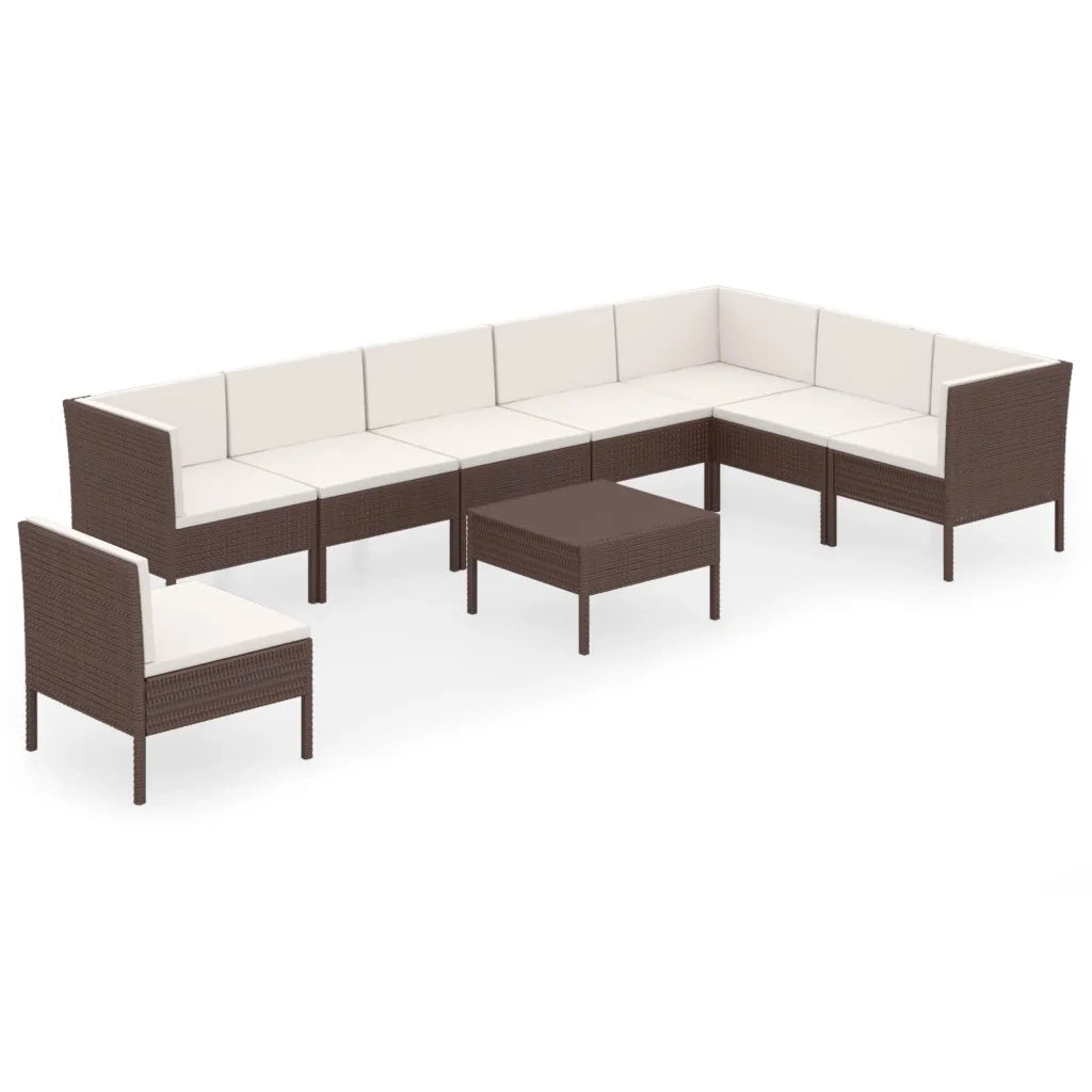 Set Divani da Giardino 9 pz con Cuscini in Polyrattan Marrone cod mxl 38386