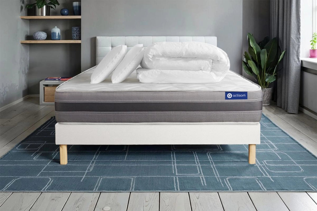Pacchetto letto completo - Materasso 160x200cm + Box spring con doghe (kit) + 2 cuscini + Piumino - Actilatex Relax