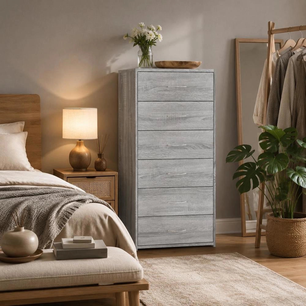 Sideboard With 6 Drawers, Sonoma Grey, 50x34x96cm, Wood-based Material