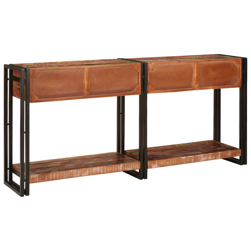 Set di 2 Tavoli Consolle con Cassetti, Legno Massello Recuperato Multicolore
