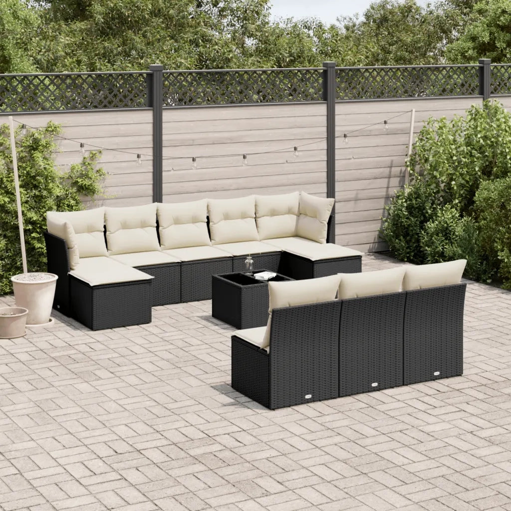 Set Divani da Giardino 11 pz con Cuscini in Polyrattan Nero 3250135