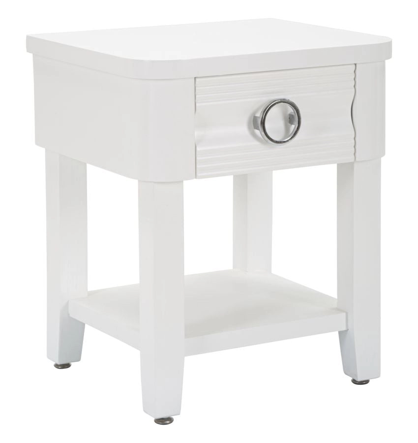 Comodino Shine 45x54x40 cm in Legno MDF e Metallo Bianco