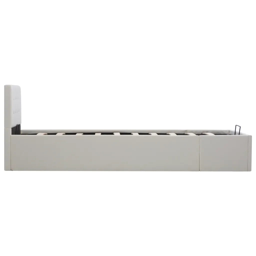 Letto singolo | Letto per adulti | Giroletto con Contenitore Idraulico Bianco Similpelle 90x200cm