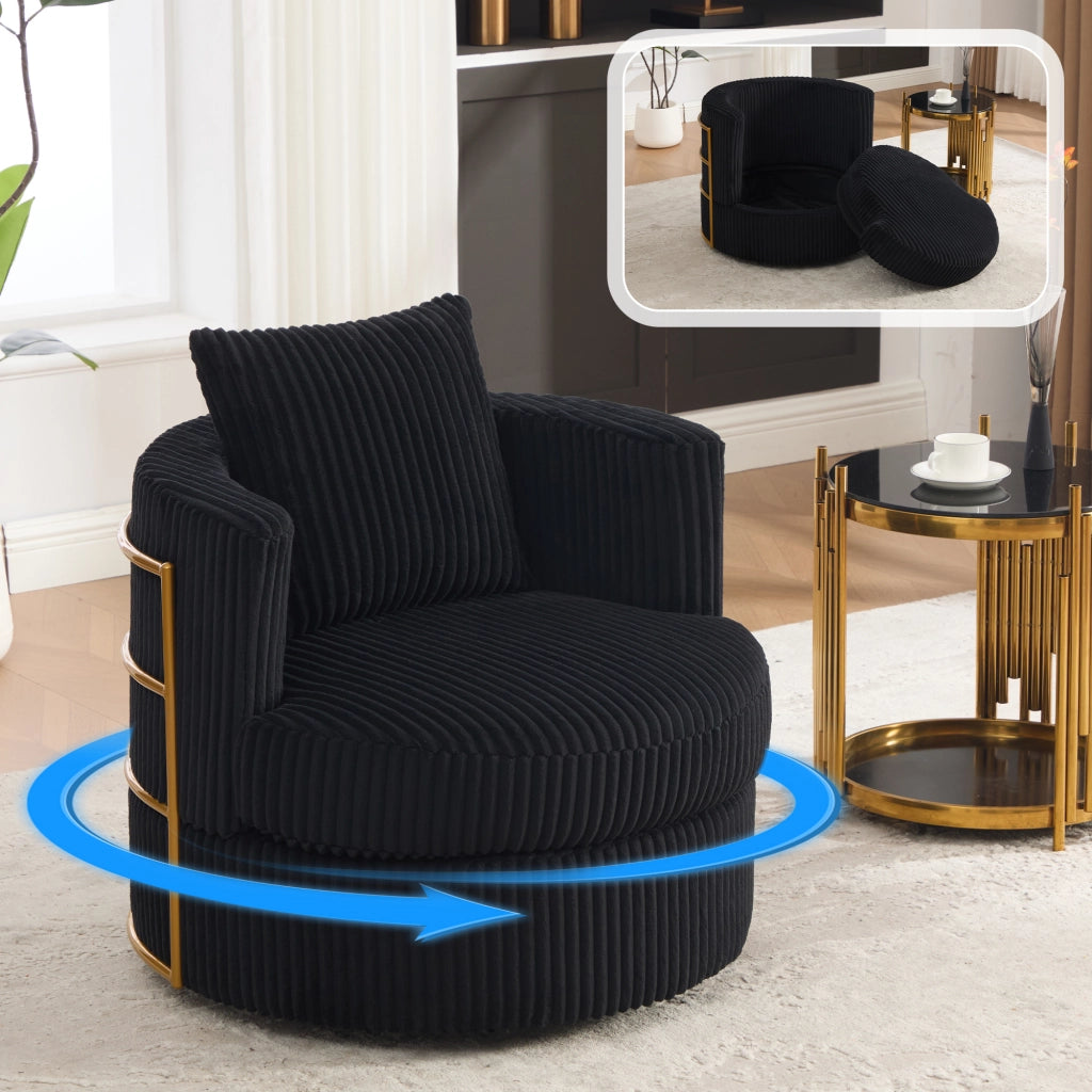 POLTRONA girevole 360° con vano contenitore 76x79x78 cm in velluto a coste nero