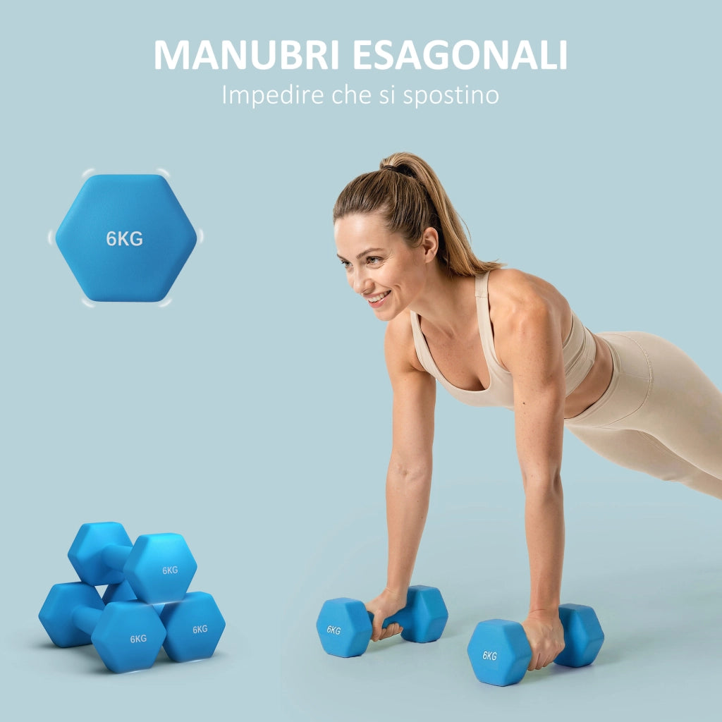 Manubri Esagonali 2x6kg ¨C zephmum ¨C Azzurro Metallo Plastica 22x10x10 cm