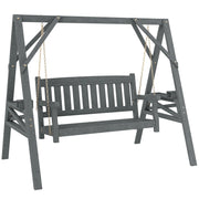 Divanetto a dondolo per giardino 2 posti con ripiani e portabicchieri ¨C zephmum ¨C Legno e metallo grigio 120x80x100 cm