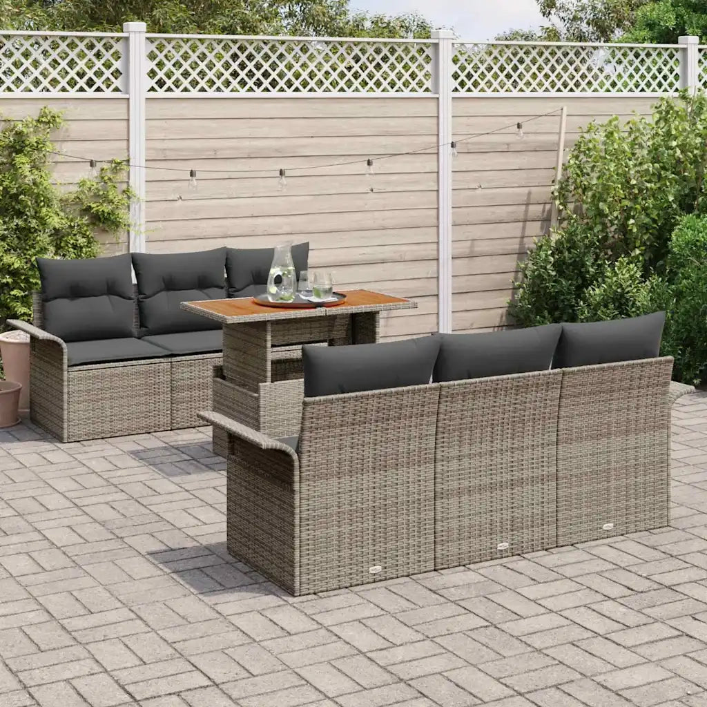 Set Divano da Giardino 7 pcs Grigio Poly Rattan