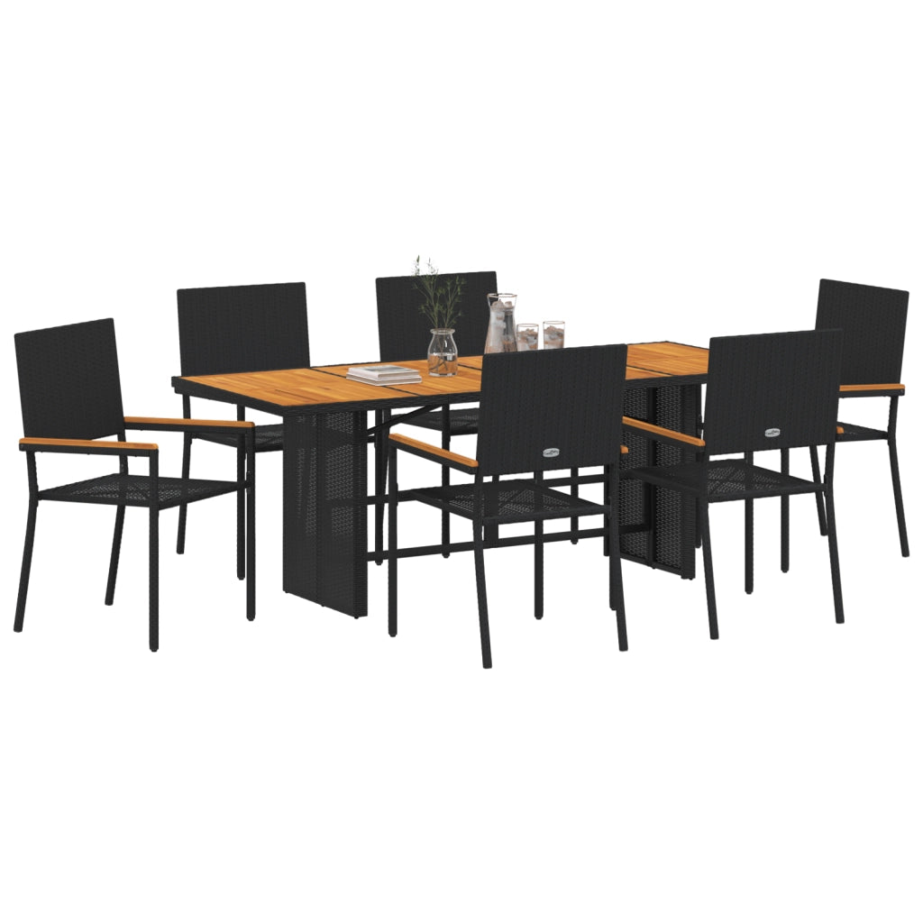 Set da pranzo per giardino  7 pezzi in polyrattan nero