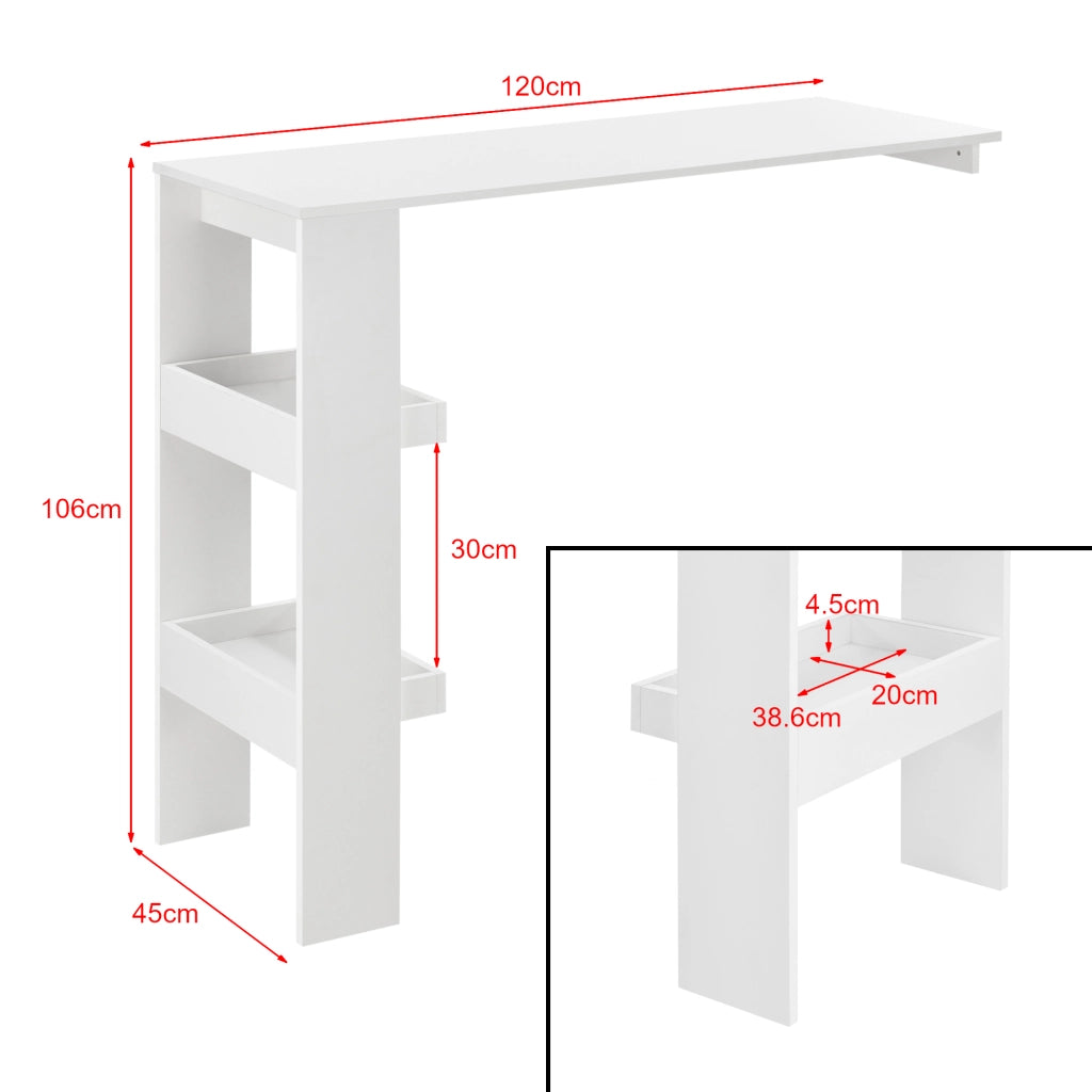 Tavolo Alto Bromölla da Bar Cucina Bancone da Parete con 2 Ripiani 120 x 45 x 106 cm - Bianco [en.casa]