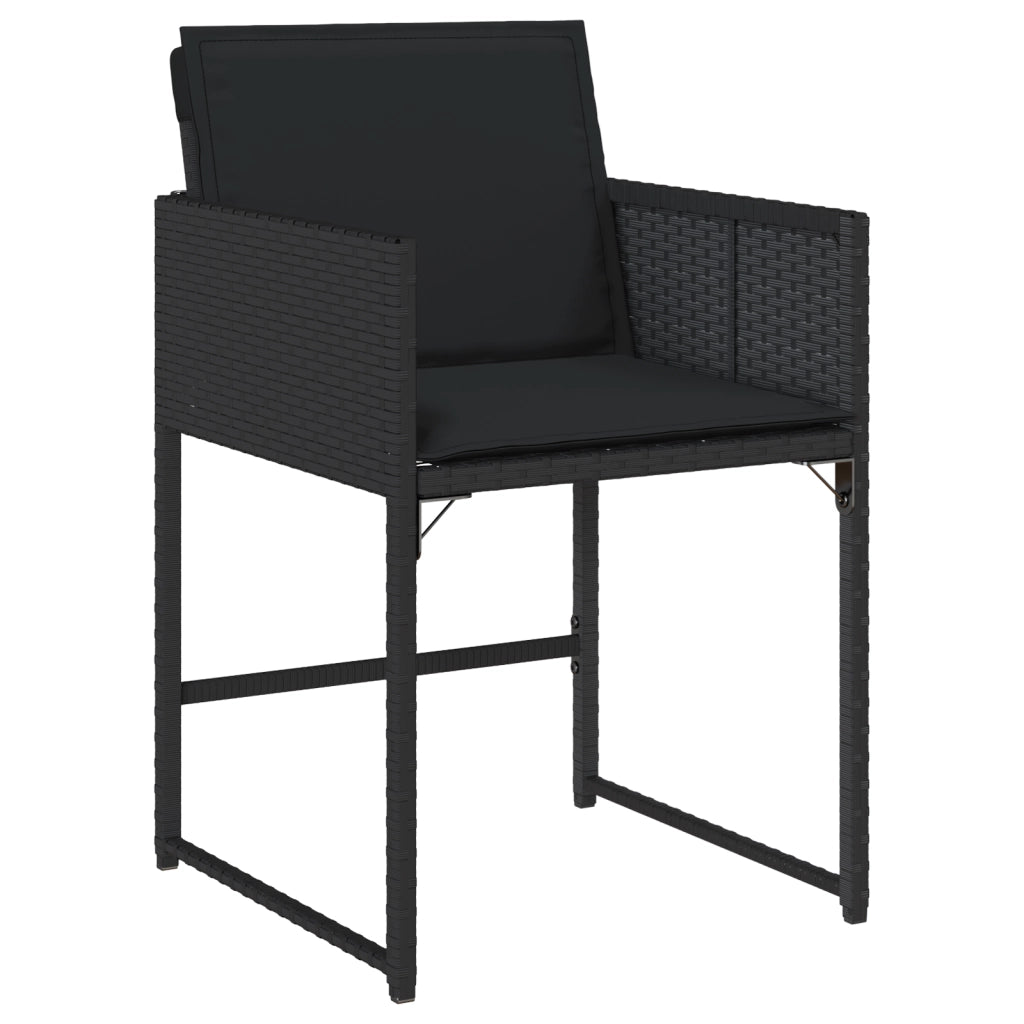 Set da Pranzo da Giardino 9 Pezzi con Cuscini Nero Rattan Polimerico