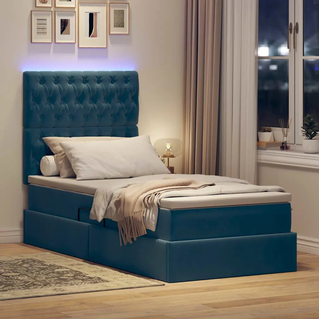 Letto con contenitore e LED Blu Scuro 90 x 200 cm Velluto 3372703