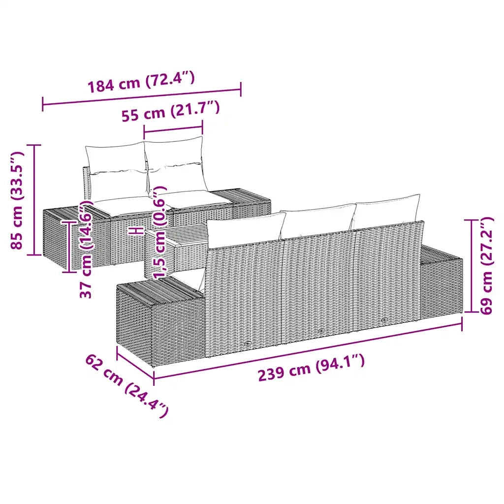 Set Divano da Giardino con cuscino 6 pcs Beige polyrattan 3347896