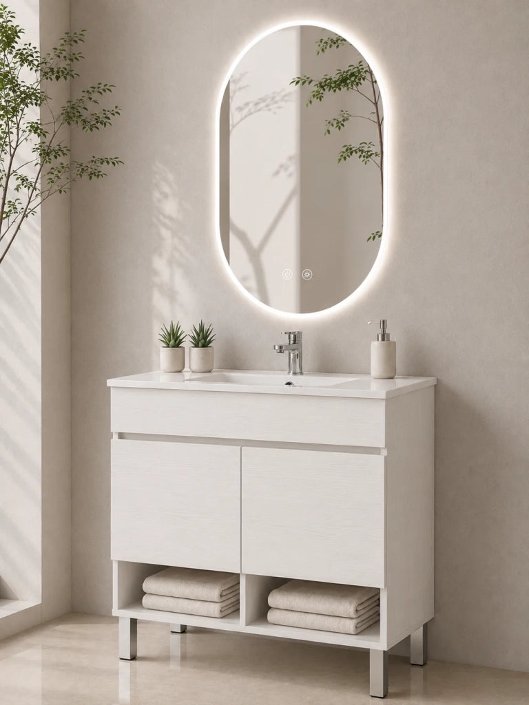 Mobile bagno con piedini con lavabo extrapiano ORIGENBATH NEBARI senza specchio 80x40 cm bianco nordico