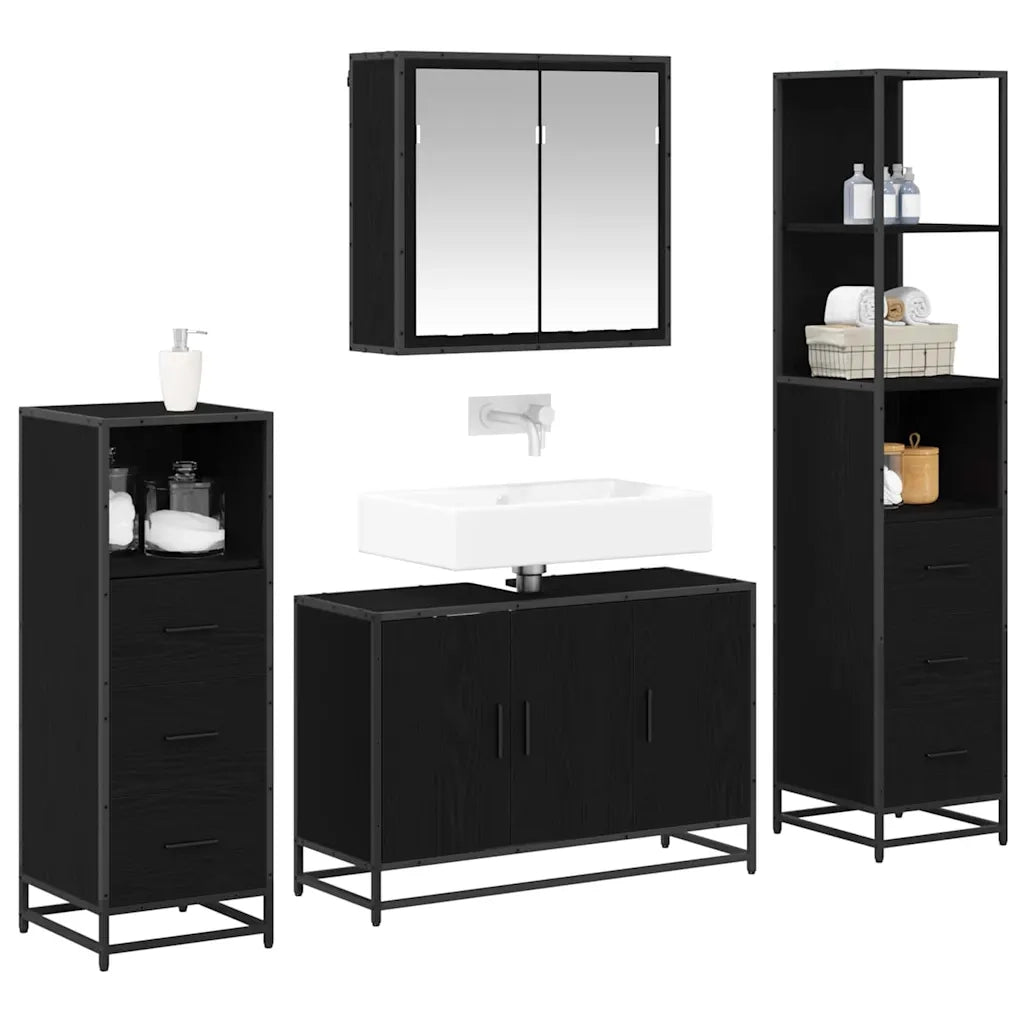 Set di mobili per il bagno 4 pcs Rovere Nero Legno multistrato 3402484
