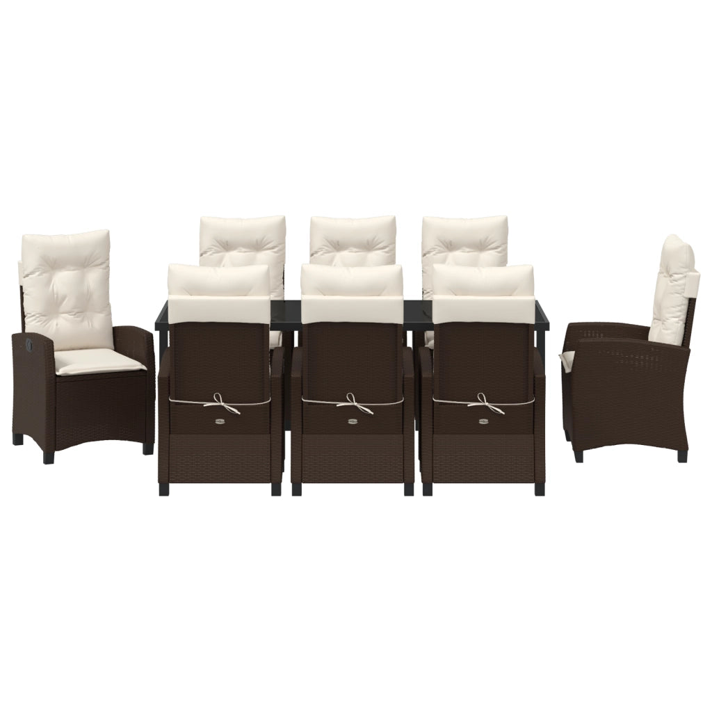 Set da Pranzo da Giardino 9 Pezzi con Cuscini Rattan Polare Marrone