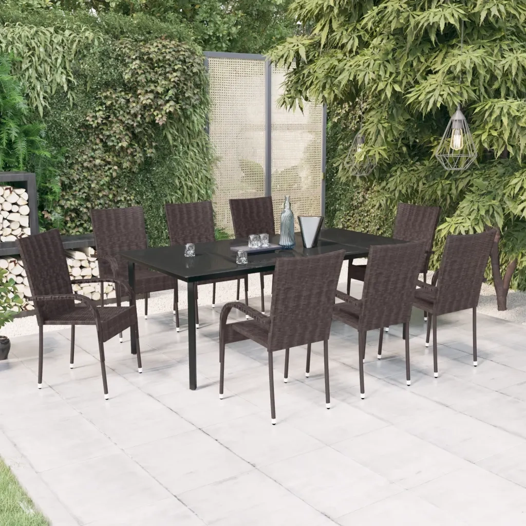 Set da Pranzo per Giardino 9 pz con Cuscini Marrone e Nero 3099388