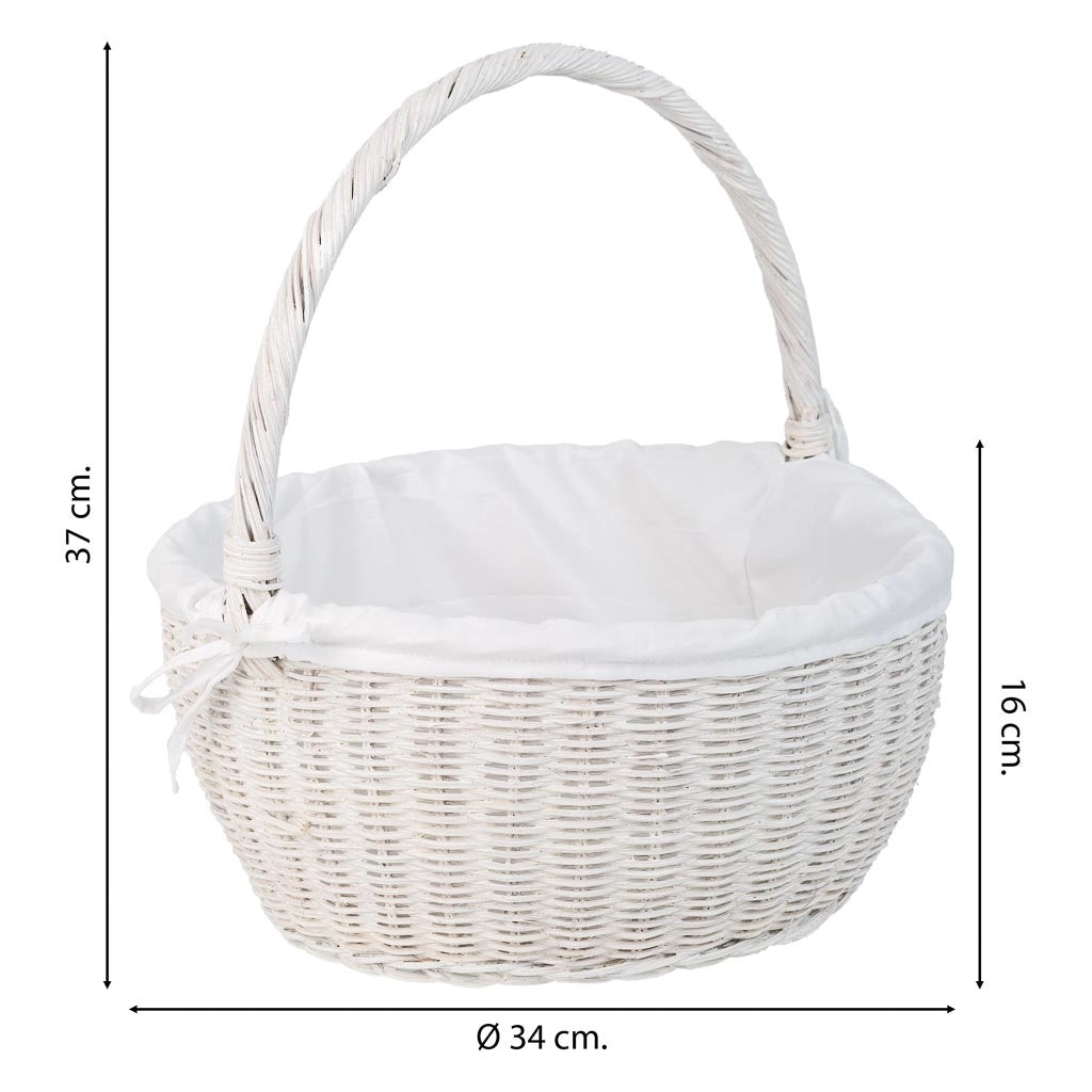 Cestino tondo in midollo con fodera bianca 34x34x16-37h