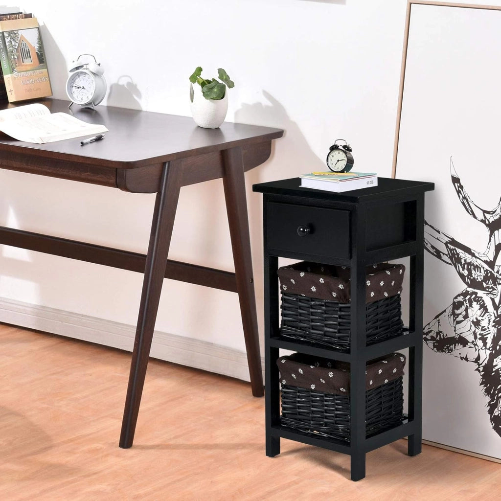 Comodino Camera da Letto in Legno, Tavolino per Divano, Comò Moderno, Ideale per Camera da Letto, 28 x 26 x 60 cm (Nero)