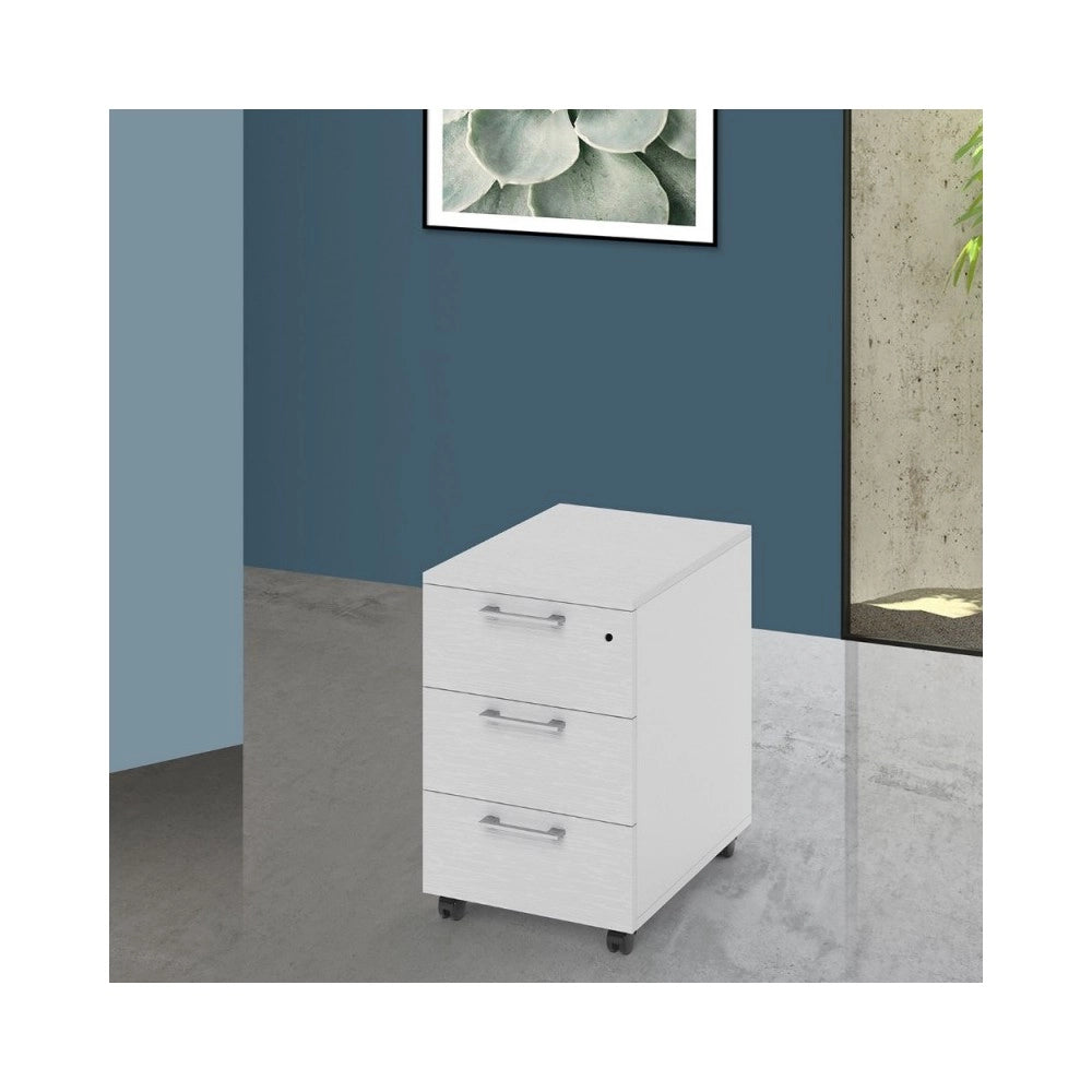 Cassettiera da ufficio 3 cassetti bianco frassinato Ibisco con ruote e serratura 40x55x58H