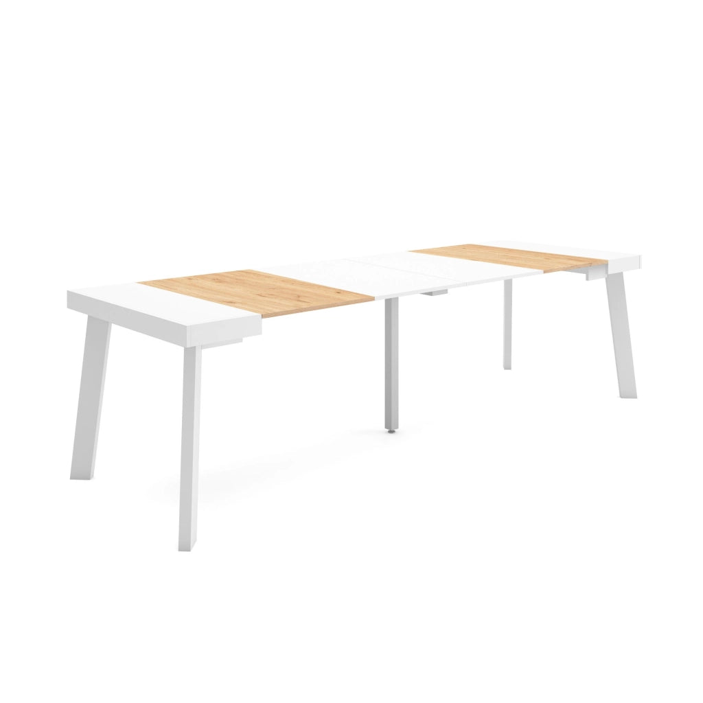 Consolle allungabile, 262x90x73cm, Per 12 persone, Gambe in legno, colore Rovere e bianco RF3116