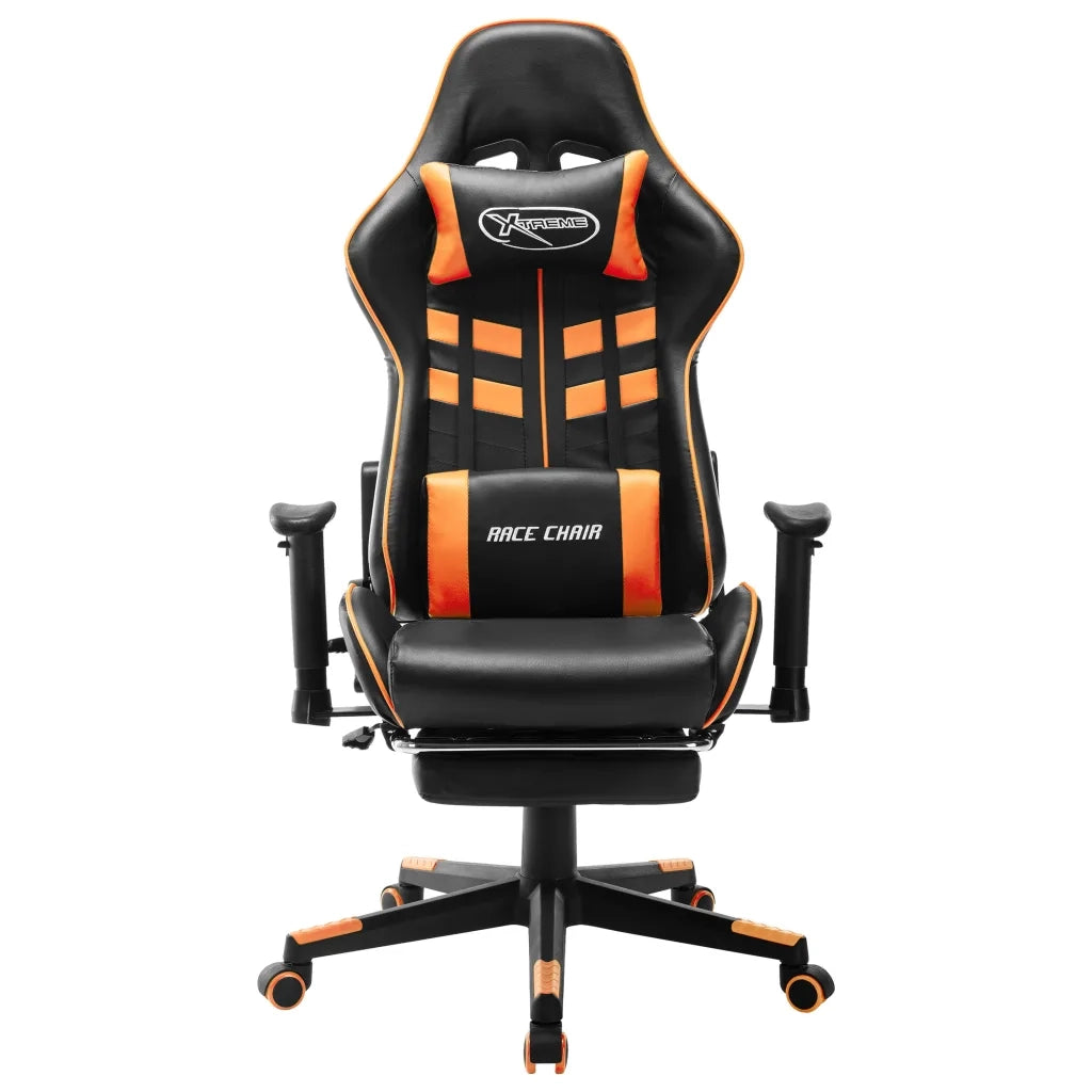 Sedia da Gaming | Sedia da e-sports con Poggiapiedi Nera e Arancione in Similpelle